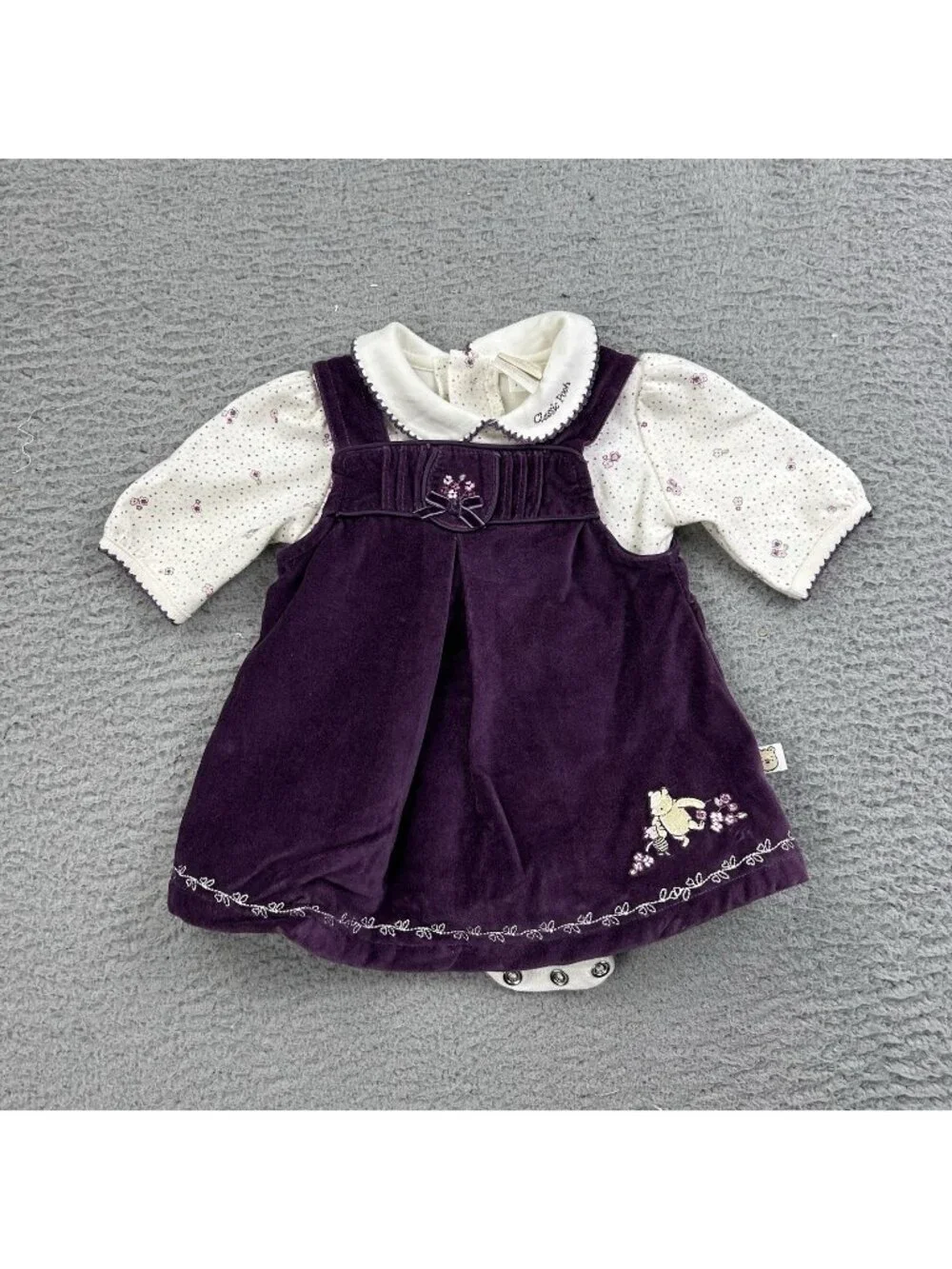 Winnie The Pooh Purple Dress Size Newborn VTG Two Piece Baby Kid